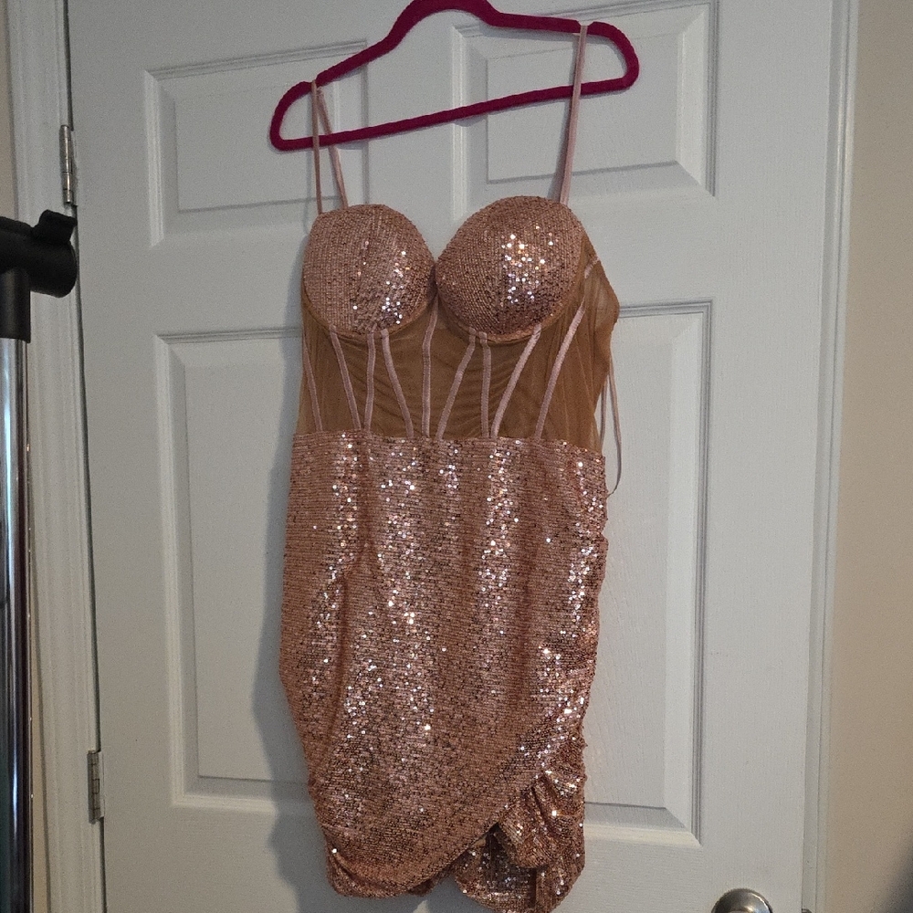 Fashion Nova Rose Gold Sequin Mini Dress